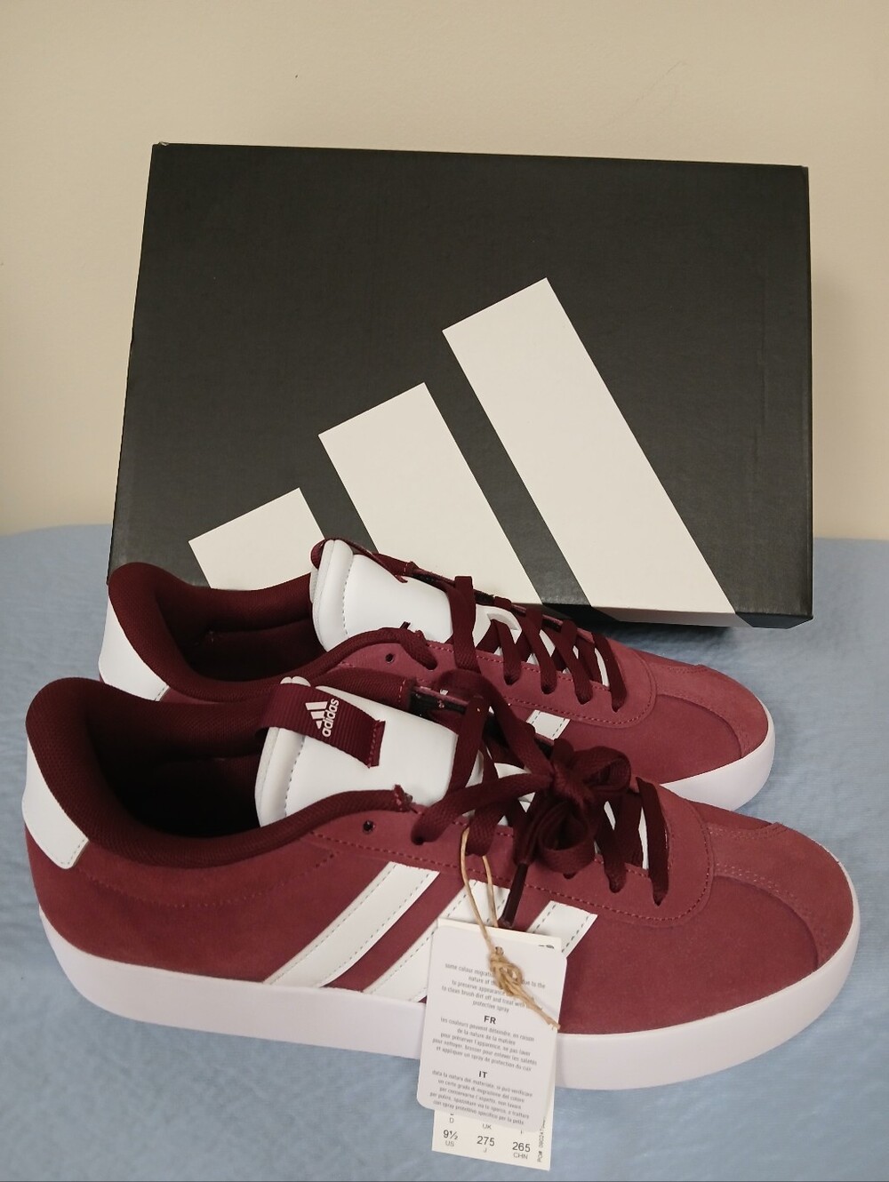 NIB adidas VL Court 3.0 Maroon Suede Sneakers - Size 9.5 US